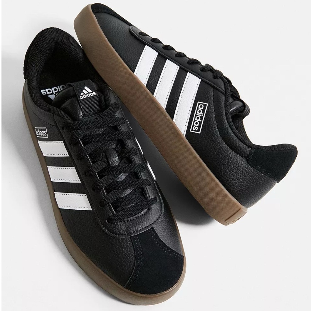 Adidas Black and White Athletic Shoes with Brown Sole